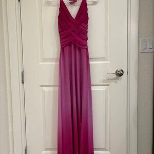 Pink sparkly backless maxi dress